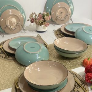 18pcs Mixed mint and beige Dinner Set