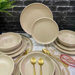 12pcs Deep beige with wide bowl Dinner Set