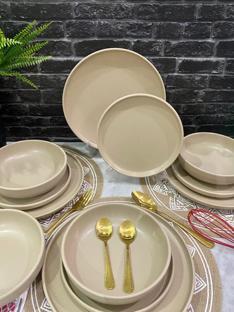12pcs Deep beige with wide bowl Dinner Set