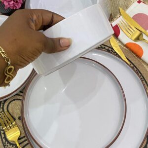 12pcs Deep white with brown trim Dinner Set