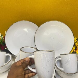 12pcs Dotted white with bronze trim Dinner Set