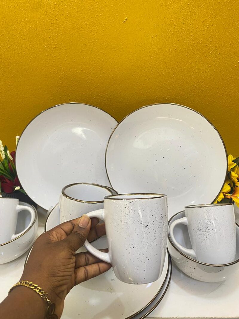 12pcs Dotted white with bronze trim Dinner Set