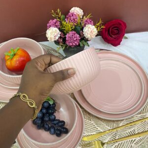 12pcs Peach spiral and ribbed Dinner Set