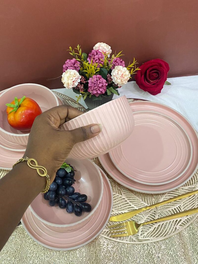 12pcs Peach spiral and ribbed Dinner Set