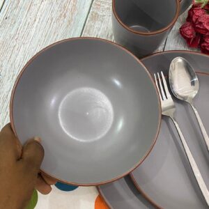 16Pcs Ash With Brown Trim Dinner Set