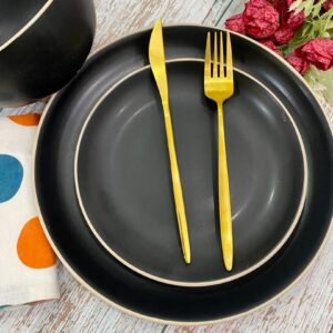 16Pcs Black With Cream Trim Dinner Set