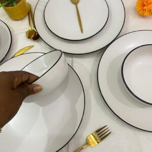 16pcs White with black trim Dinner Set