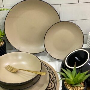 18pcs Beige with black trim Dinner Set