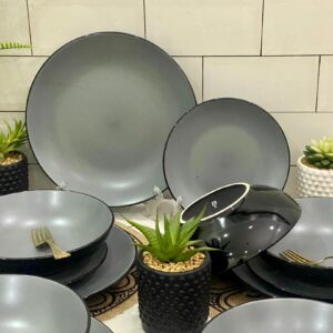 18pcs Grey with black trim Dinner Set
