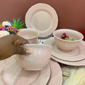 12pcs Plain floral peach Dinner Set