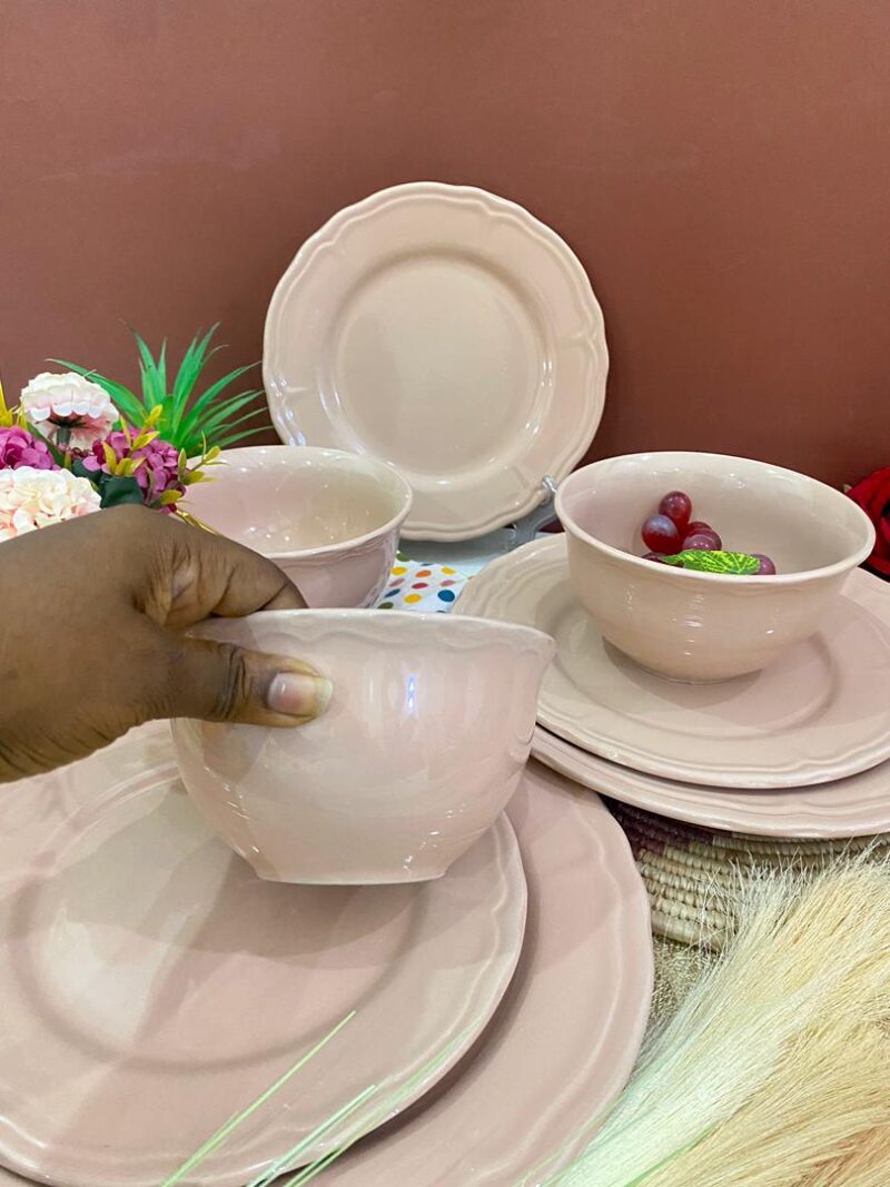 12pcs Plain floral peach Dinner Set