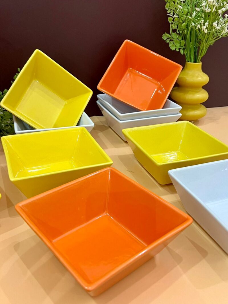 6"Square coloured bowl white