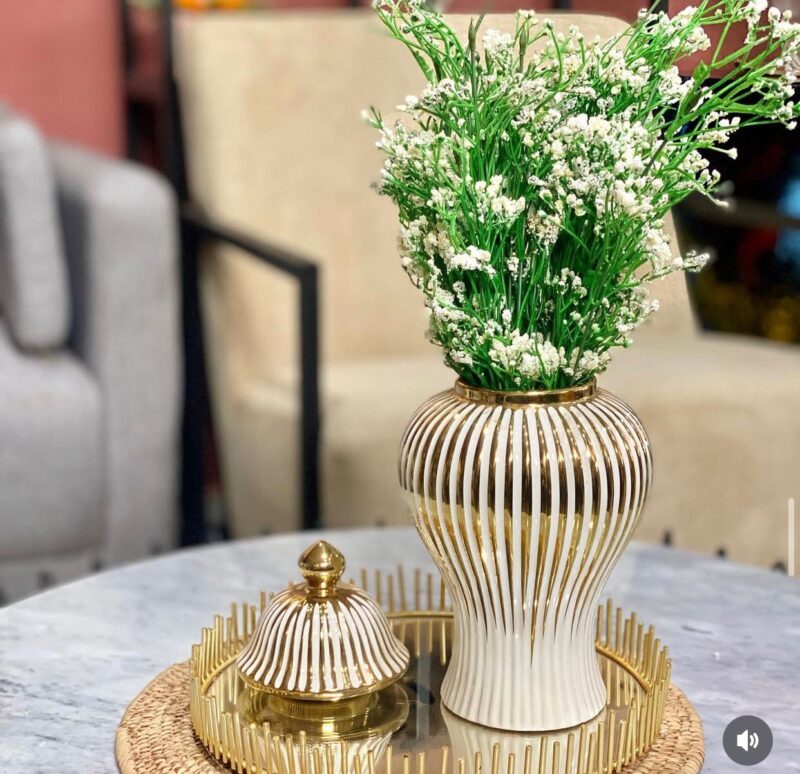 Small Gold And White Jar Vase