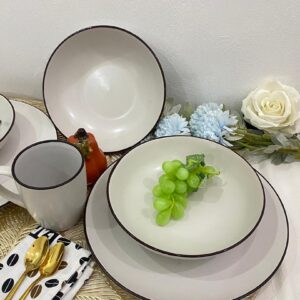 16pcs Wide white with brown trims Dinner Set