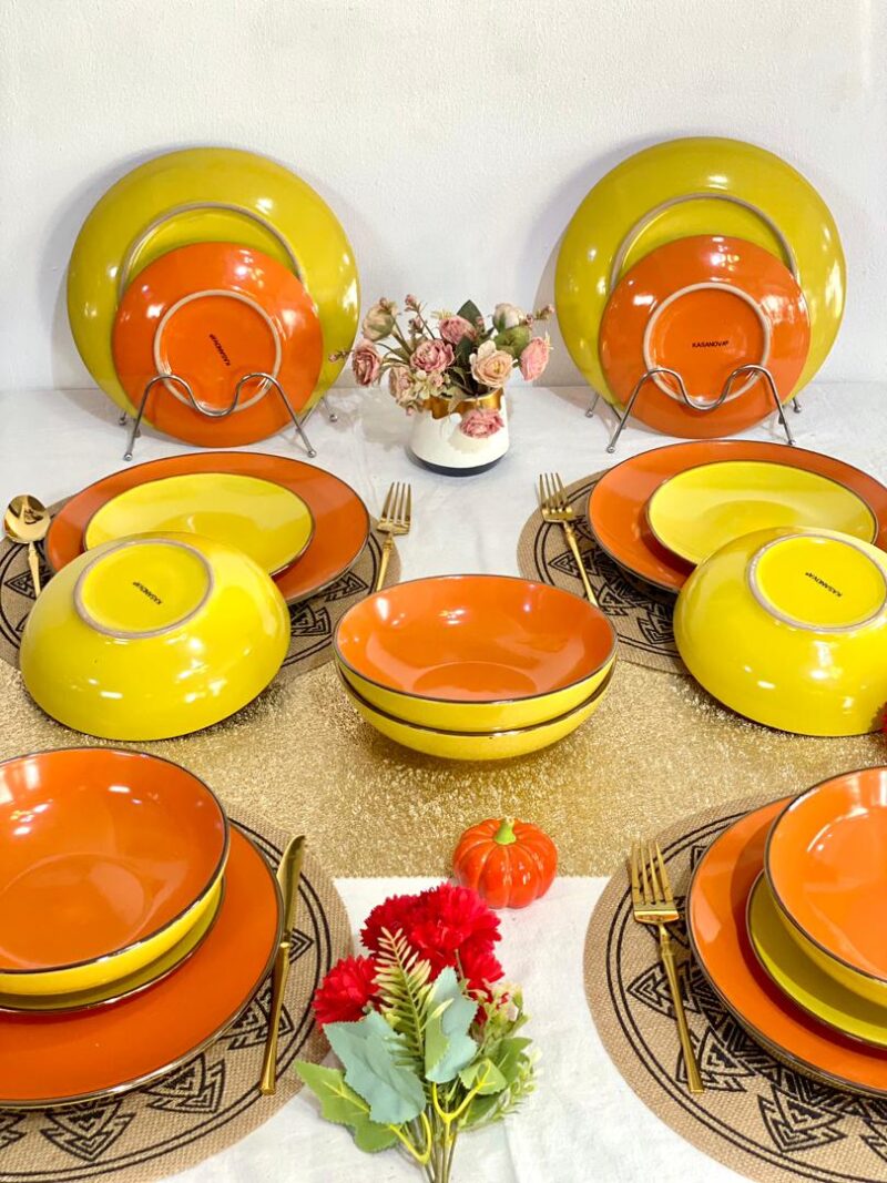 18pcs Mixed orange and yellow Dinner Set
