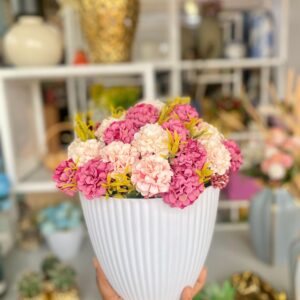 Medium bucket vase with flower -white