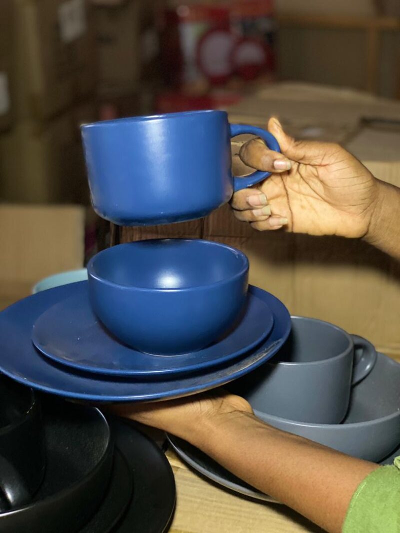 16Pcs Big Mug - Blue Dinner Set