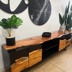 Bespoke Black and wood media console shelf