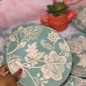 Green floral side plate