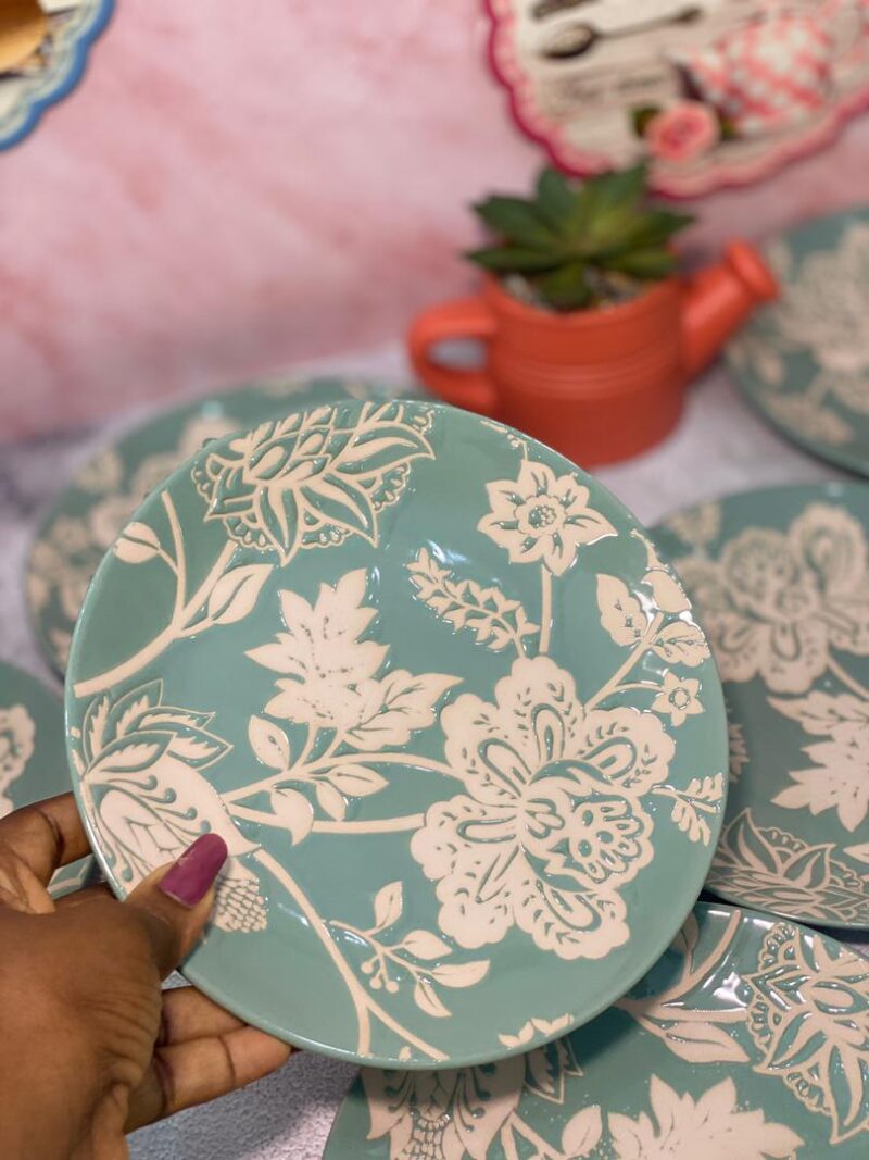 Green floral side plate