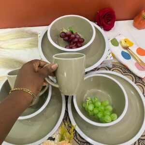 12pcs Beige with white trim Dinner Set