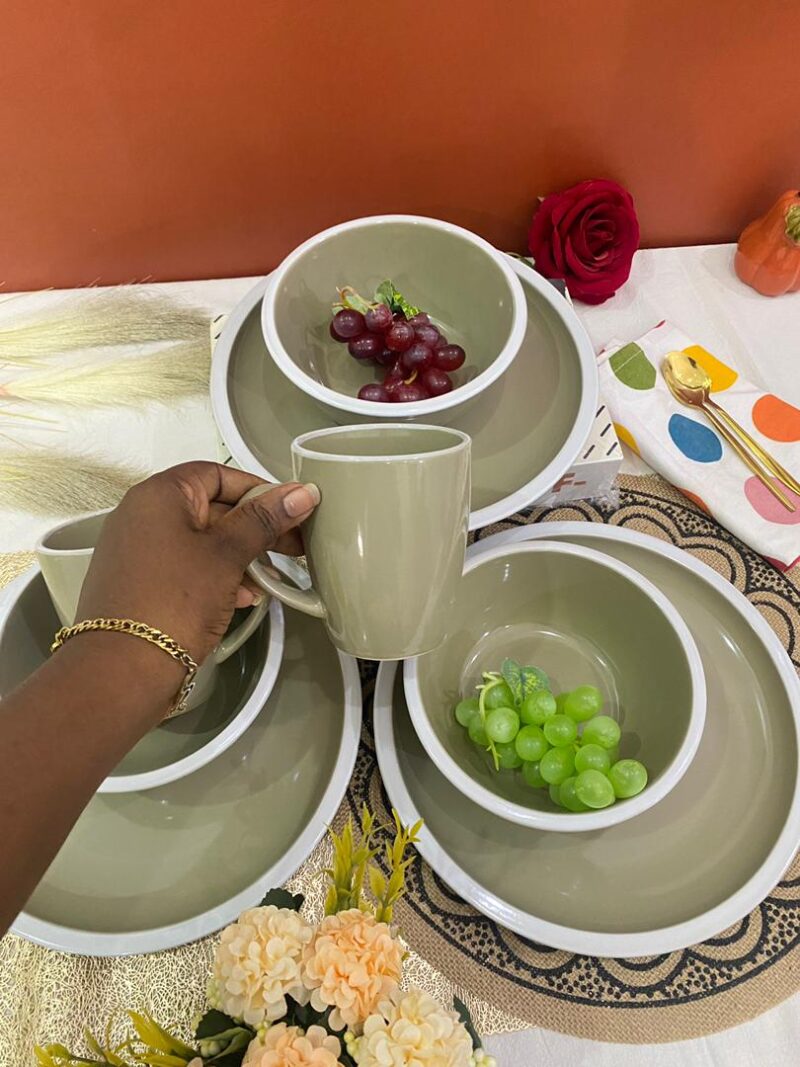 12pcs Beige with white trim Dinner Set