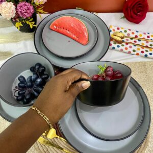 12pcs Grey & Black Dinner Set